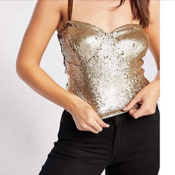 NWOT FREE PEOPLE River Of Stars Sequin Crop Top S - Picture 2 of 2